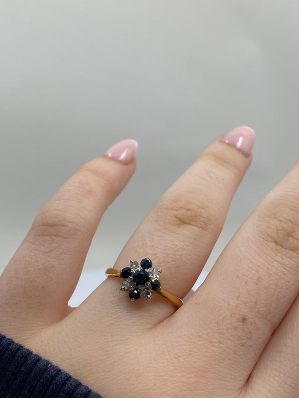 Sapphire & Diamond Cluster Ring - 18ct Gold
