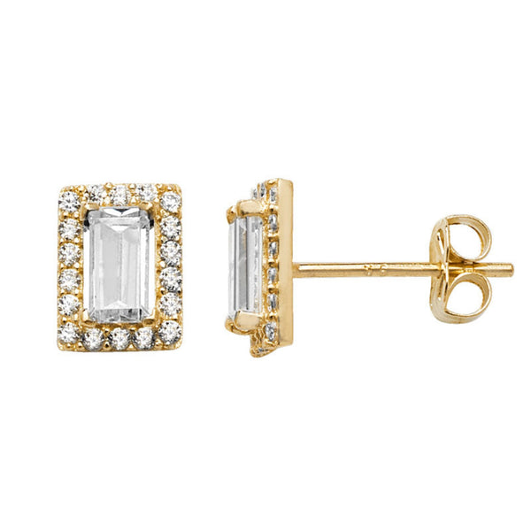 Rectangle CZ Studs - 9ct Gold