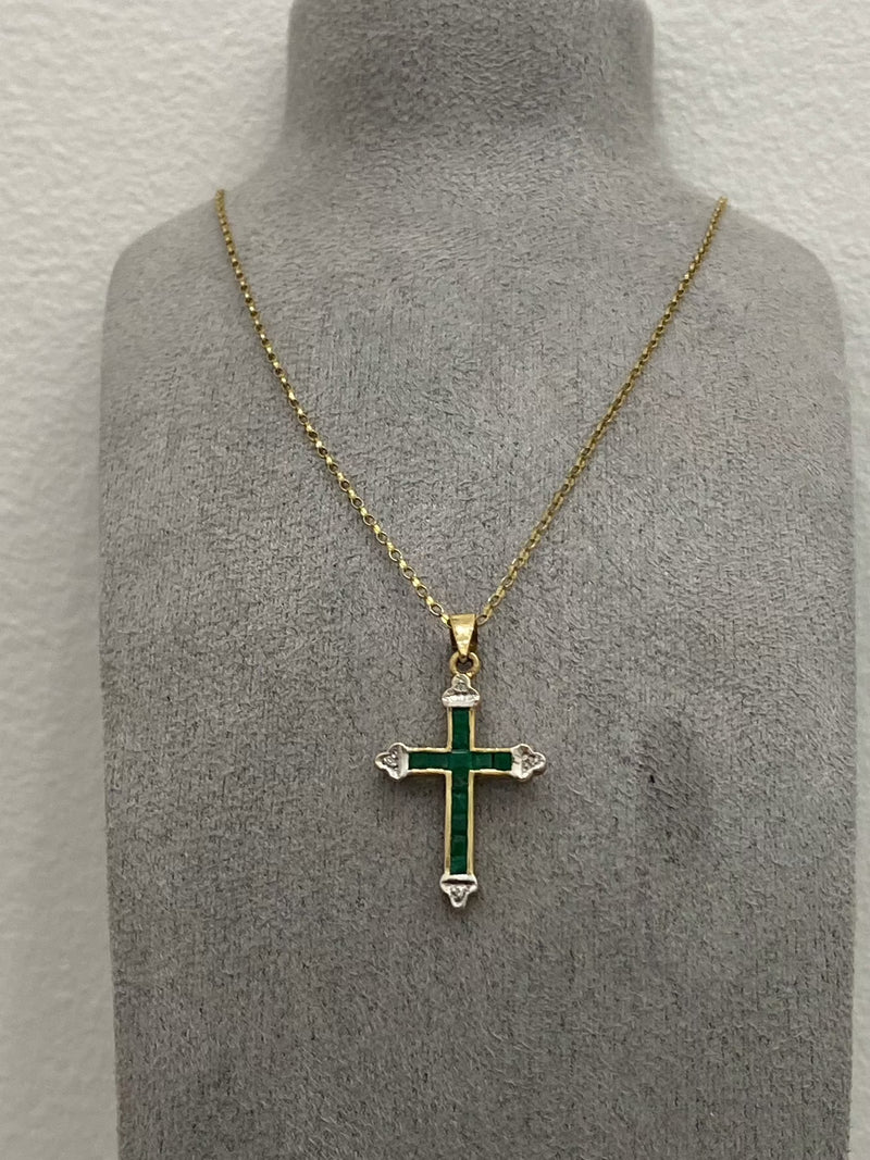 Real Emerald + Diamond Cross Pendant