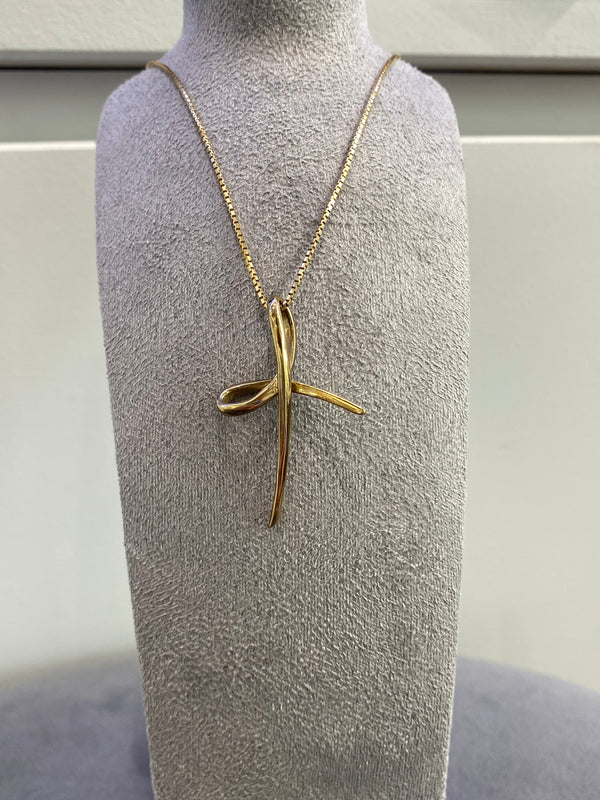 Cross Pendant With Twist - 9ct Gold