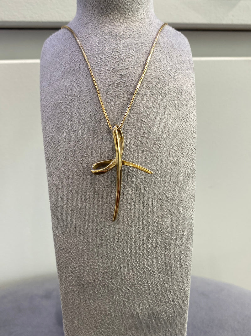 Cross Pendant With Twist - 9ct Gold