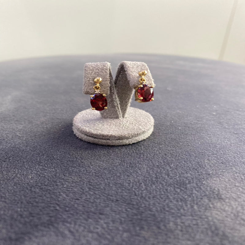 Garnet & Diamond Stone Earrings - 9ct Yellow Gold