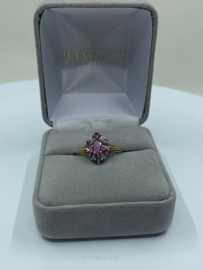 Light Purple Stone Cluster Ring - 9ct Yellow Gold