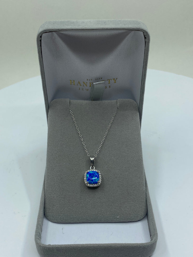 Blue Opal & Cubic Zirconia Necklace - Sterling Silver