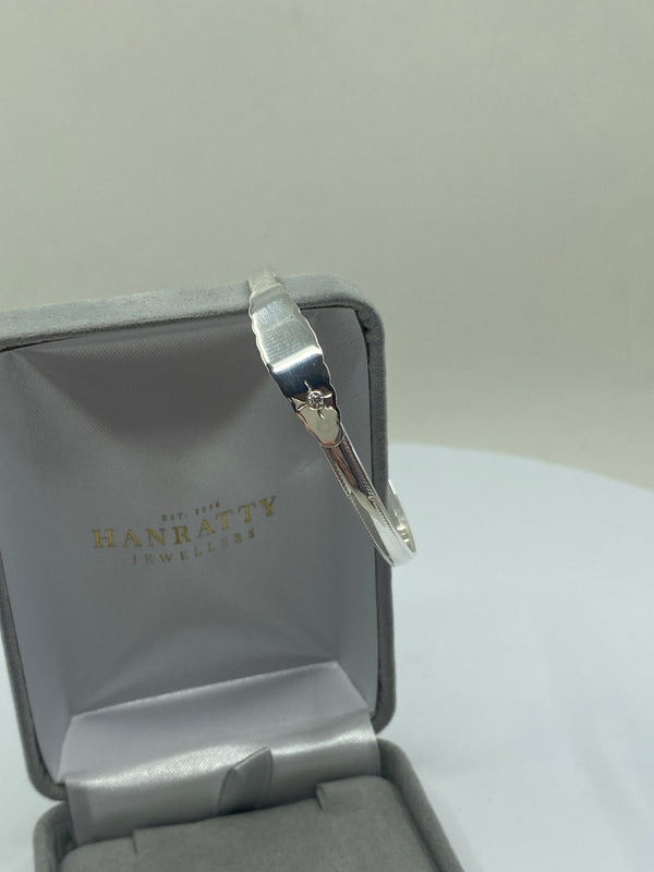 Clear Cubic Zirconia Stone Bangle - Sterling Silver