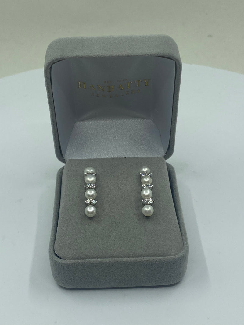 Pearl & Cubic Zirconia Stud Earrings - Sterling Silver