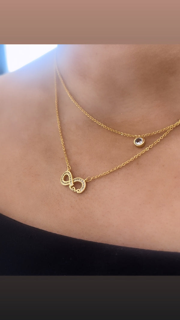 CZ Double Drop Necklace - Sterling Silver Gold Plated