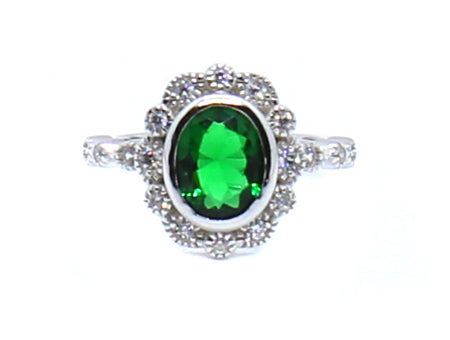 Brilliant Cut Emerald CZ Ring Set - Sterling Silver