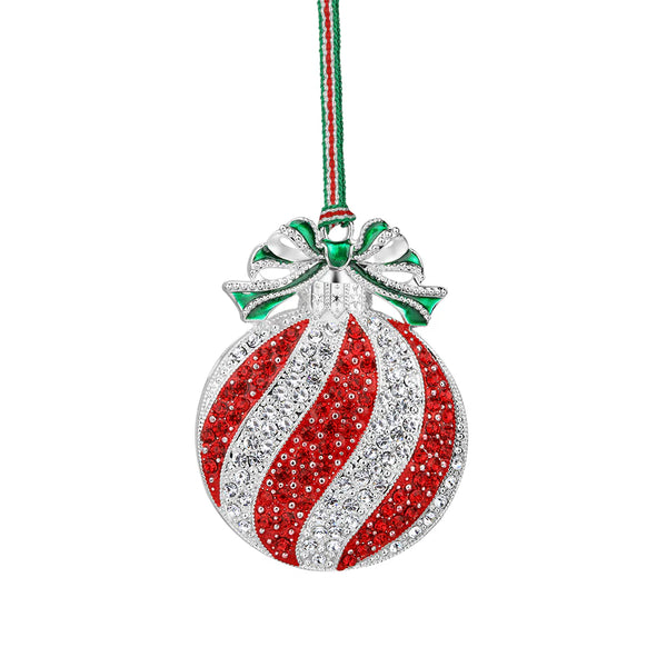 Red & Clear Stone Bauble Christmas Tree Decoration - Newbridge Silverware