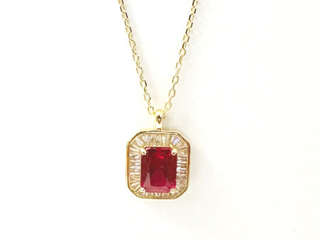 Square CZ Necklace - Sterling Silver Gold Plated