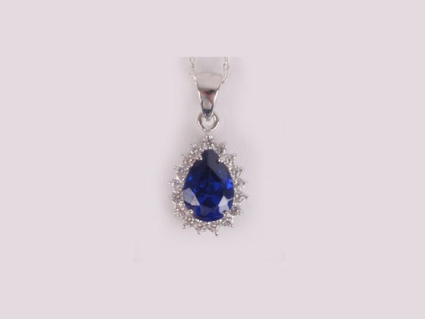 Sapphire CZ Pendant - Sterling Silver