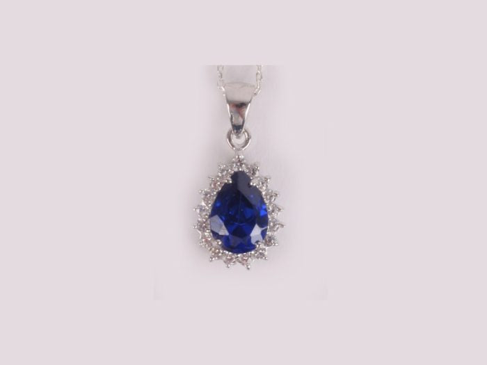 Sapphire CZ Pendant - Sterling Silver