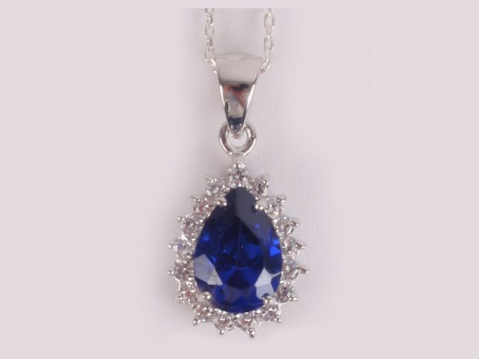 Sapphire CZ Pendant - Sterling Silver
