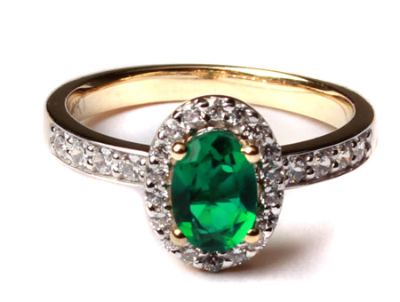 Round Emerald CZ Ring - 9ct Yellow Gold