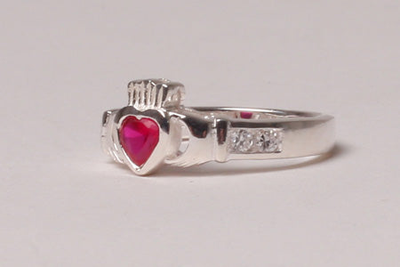 CZ Birthstone Claddagh Ring - Sterling Silver