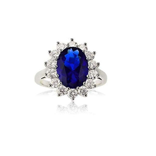 Silver Dark Blue CZ Cluster Claw Set Ring