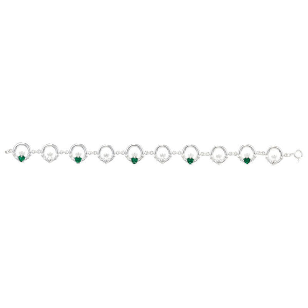 Green Cubic Zirconia Claddagh Bracelet - Sterling Silver