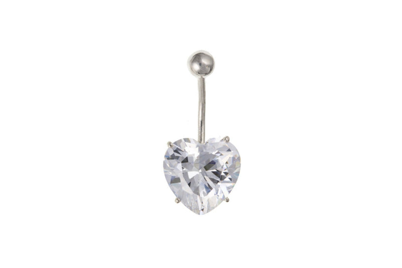 Heart Naval Bar - Silver CZ Belly Button Bar