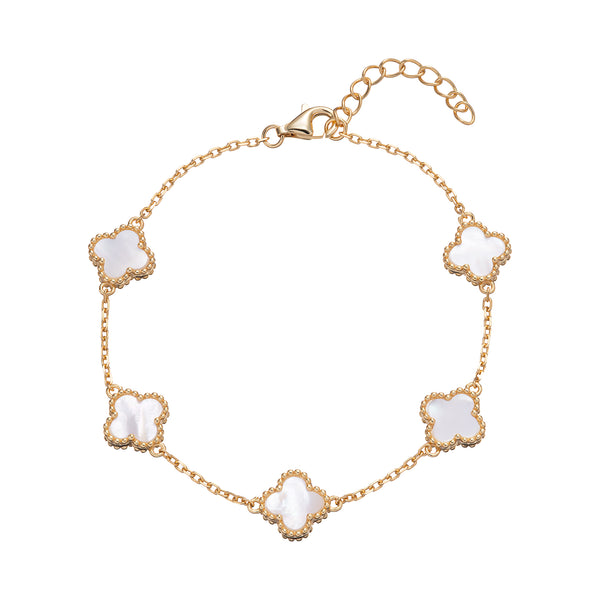 Mother Of Pearl Clover Bracelet - Sterling Silver Gold Plated