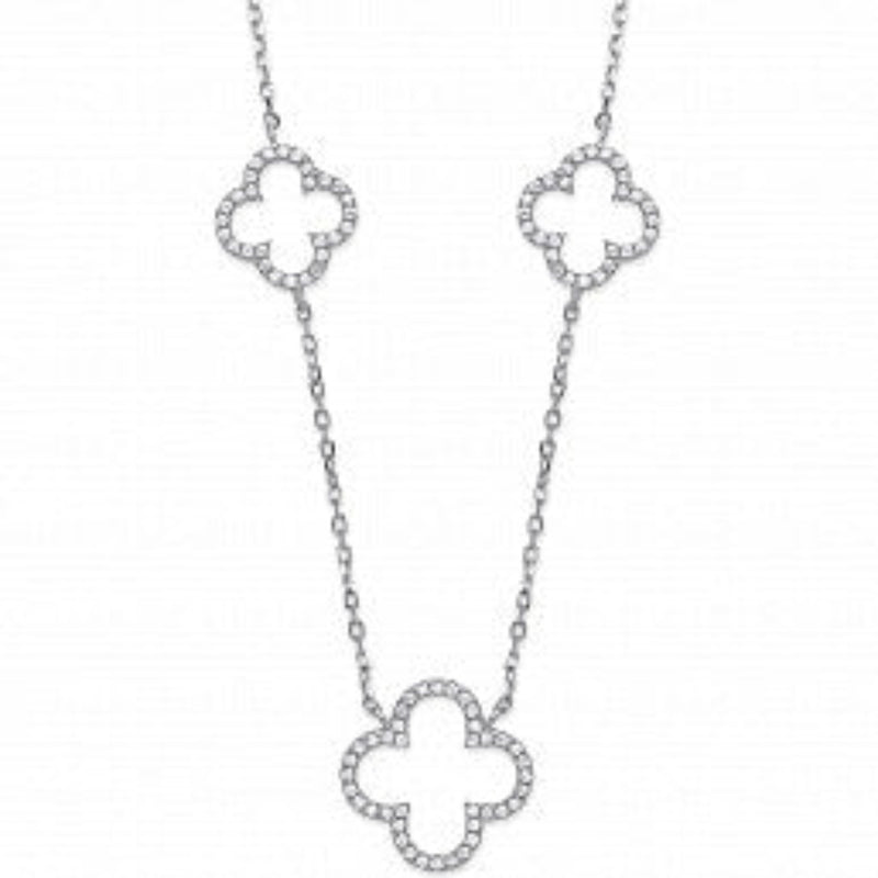 Cubic Zirconia Four Leaf Clover Necklace - Sterling Silver