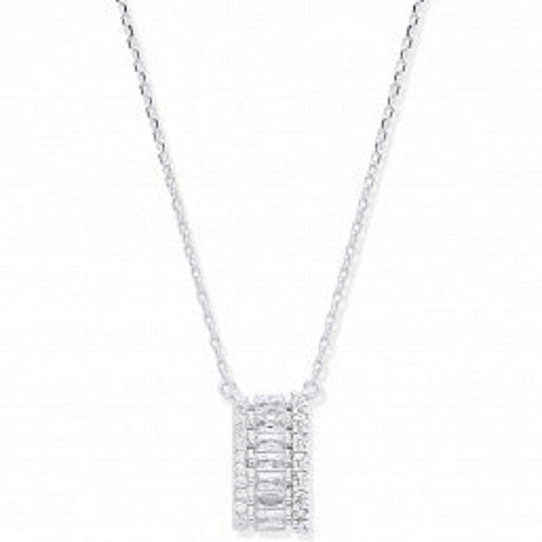 Asymmetric CZ Pendant Necklace - Sterling Silver