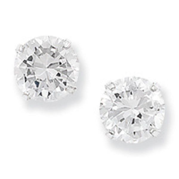 6mm Round CZ Stud Earrings - Sterling Silver