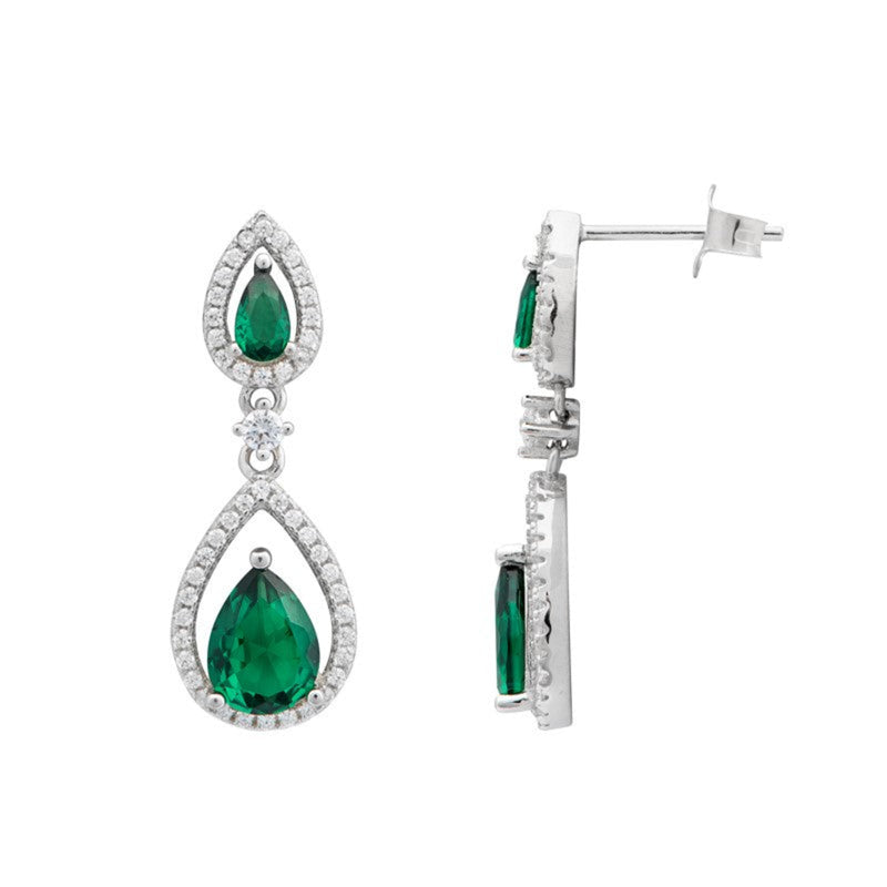 Emerald Teardrop Earrings - Sterling Silver