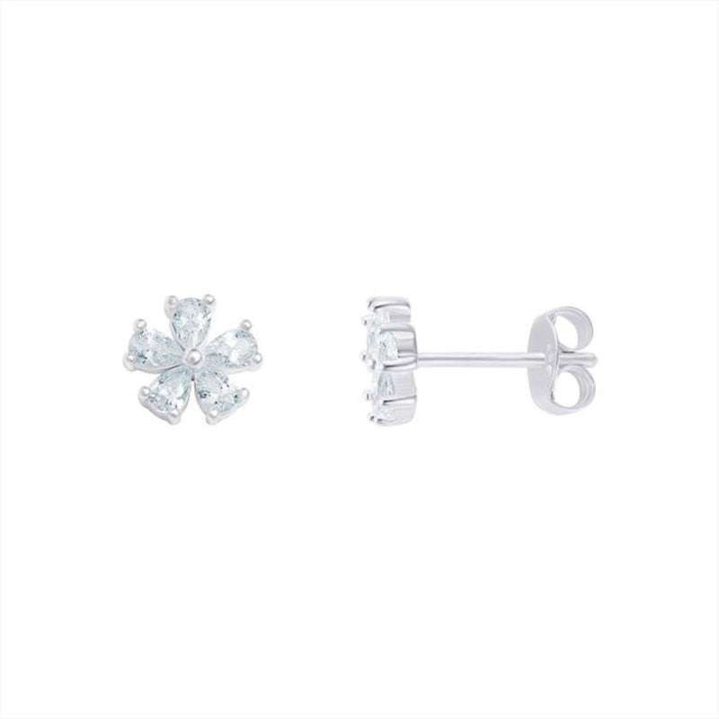CZ Flower Floral Earrings - Sterling Silver