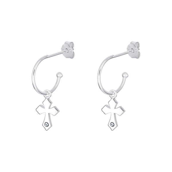 Cubic Zirconia Cross Earrings - Sterling Silver