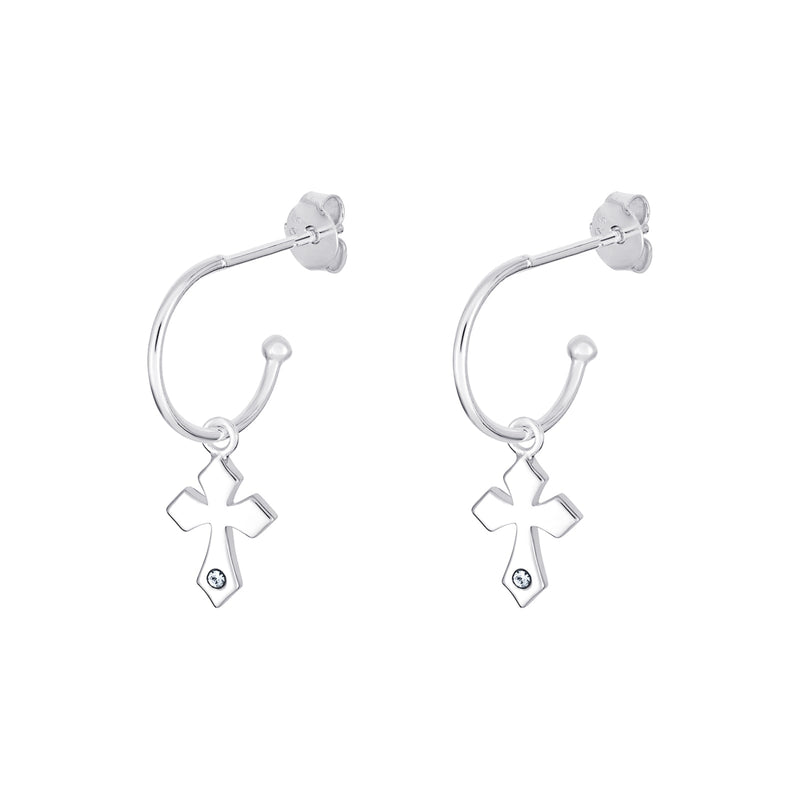 Cubic Zirconia Cross Earrings - Sterling Silver
