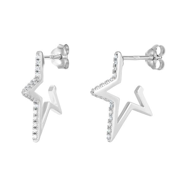 Cubic Zirconia Star Earrings - Silver Rhodium Plated