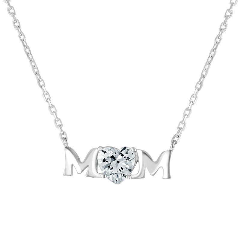 Mum Necklace With Cubic Zirconia - Sterling Silver