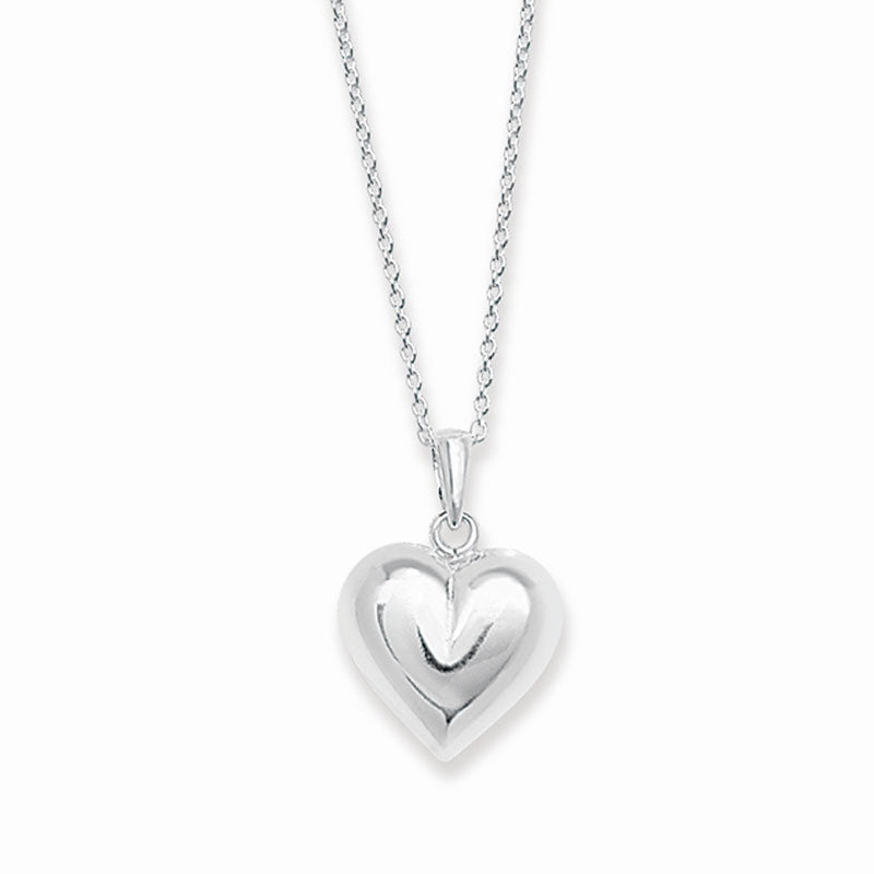 Plain Puff Heart Necklace - Sterling Silver