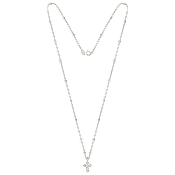 Cross Necklace with Beaded chain - Sterling Silver