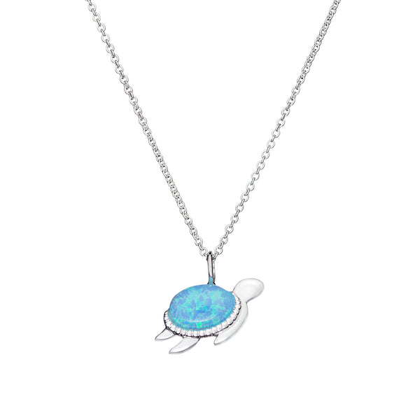 CZ Opal Turtle Necklace - Sterling Silver