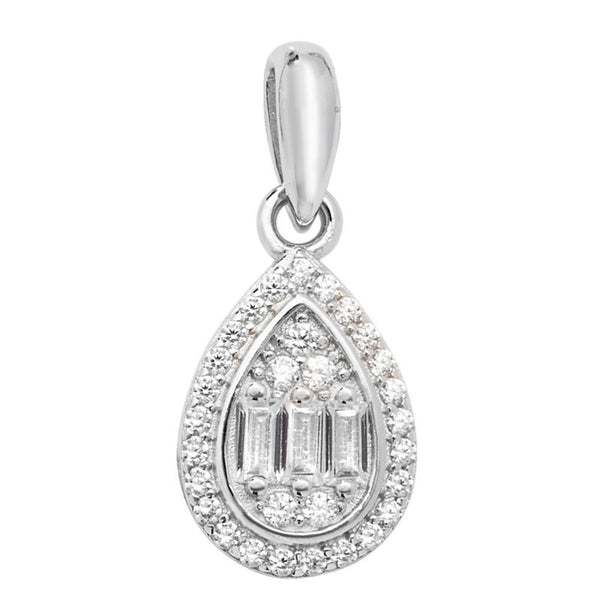 Cubic Zirconia Tear Drop Pendant - Sterling Silver