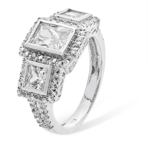 Triple Cubic Zirconia Square Ring - Sterling Silver