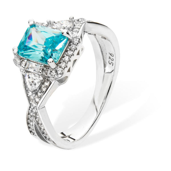 Aqua Blue CZ Ring - Sterling Silver