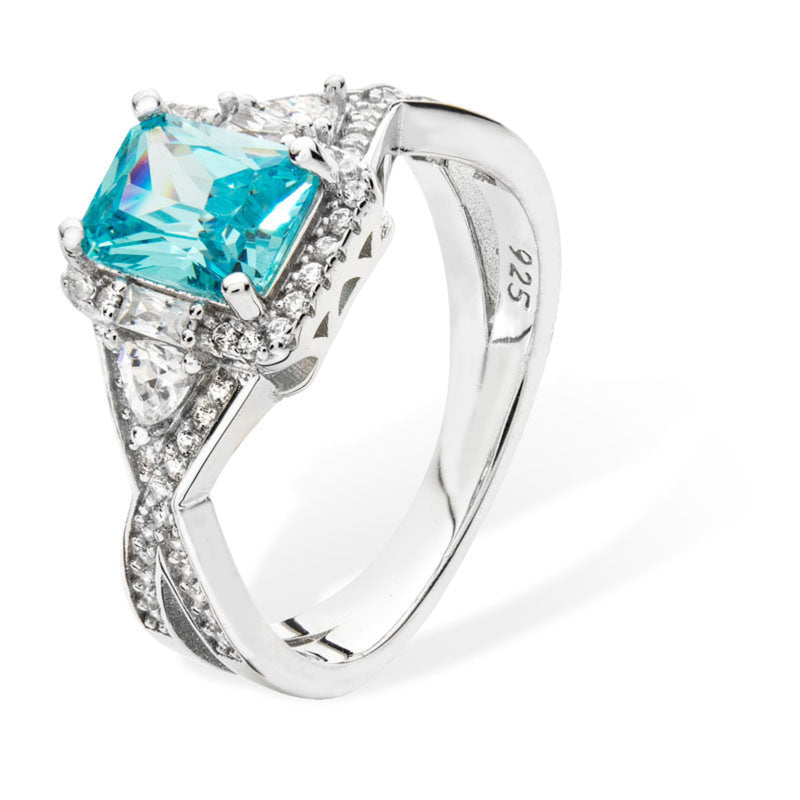 Aqua Blue CZ Ring - Sterling Silver