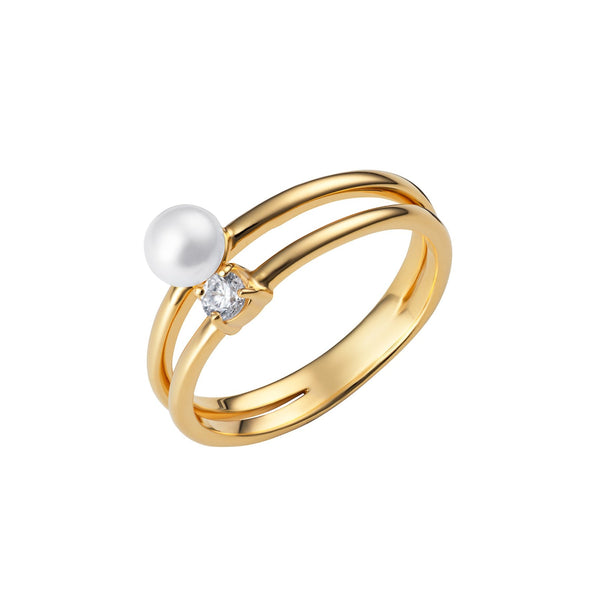 Cubic Zirconia Pearl Ring - Gold Plated
