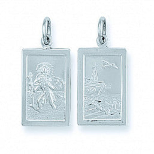 Double Sided Rectangular St Christopher Pendant - Sterling Silver