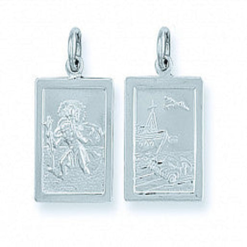 Double Sided Rectangular St Christopher Pendant - Sterling Silver