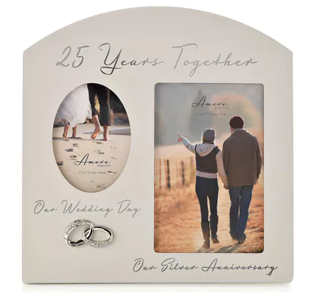 Amore Arched Double Photo Frame - 25th Anniversary