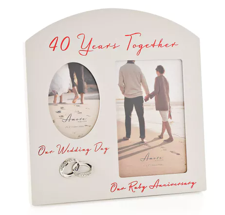 Amore Arched Double Photo Frame - 40th Anniversary