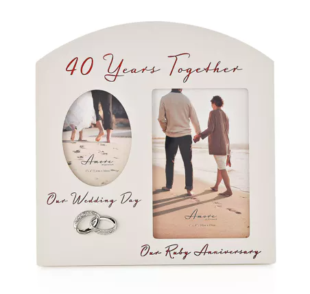 Amore Arched Double Photo Frame - 40th Anniversary