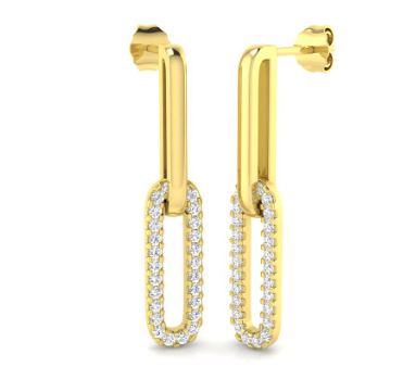 Paper link Earrings Lab Diamond - 9ct Yellow Gold