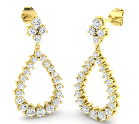 Teardrop Earrings Lab Diamond - 9ct Yellow Gold