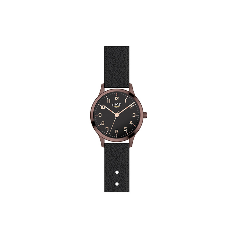 Limit Men's Classic Watch With Rose Gold Case, Black Strap with White Dial & Date Feature Newbridge Silverware