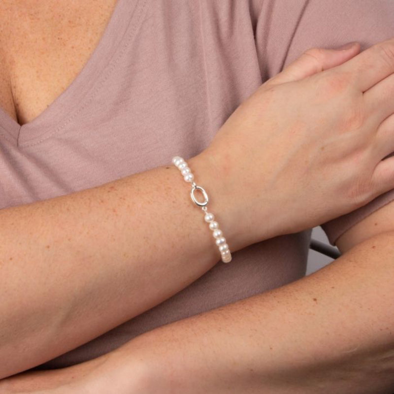 White Pearl Charm Bracelet