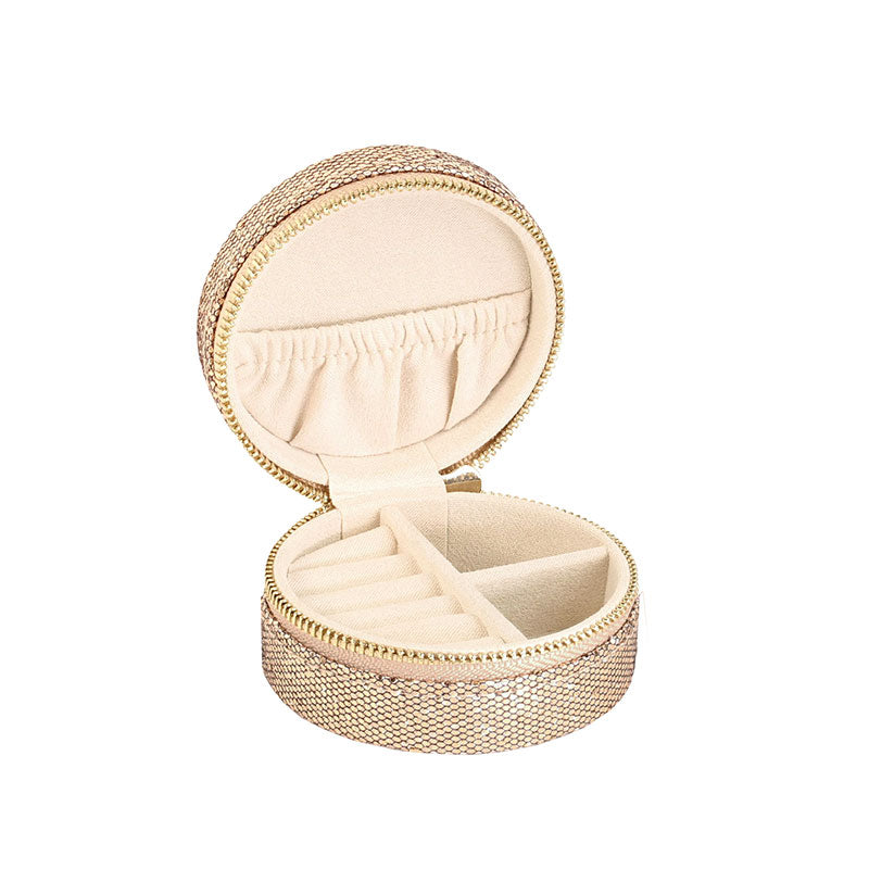 Round Jewellery Box With Gold Glitter Finish